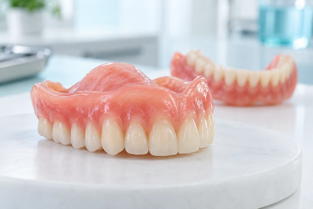 Ilustração: Prótese total removível com dentes e base em resina